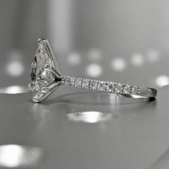 Anillos Pear Water Drop Crystal Clear Zircon Silver Fashion Ring for Women, L105